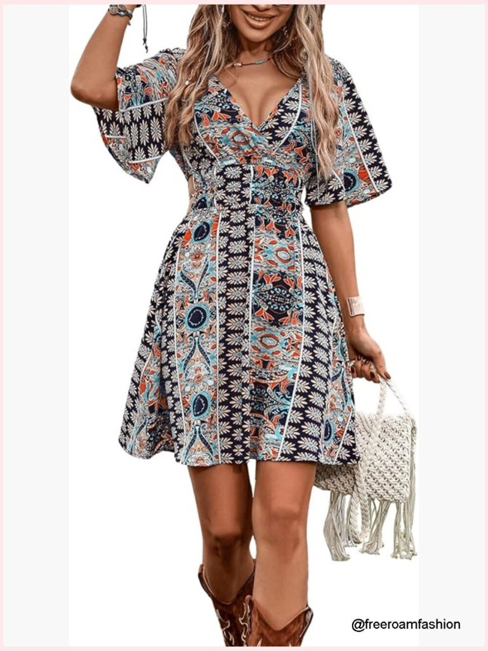 Vintage Western Cowgirl Floral Boho Mini Dress